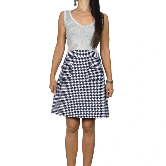 REVIEW 'Wanda' Black White Houndstooth Tweed Knit Skirt w Patch Pockets Size 12 - Picture 4 of 11